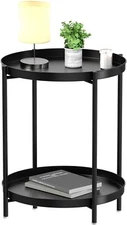 2 Tier Side Table - Metal Side Table, Waterproof,  Sofa Coffee Side Table(Black)