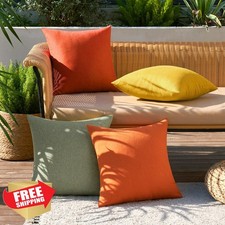 MIULEE Outdoor Pillow Covers Rust Green, 4pk 16x16" Waterproof Linen Farmhouse