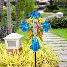 WAIU Solar Cross Garden Stake Lights, Metal Angel Wing Acrylic Jesus Cross,...