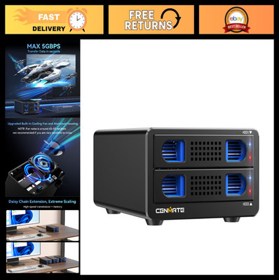 Aluminum 2 Bay Hard Drive Enclosure with Cooling Fan for 2.5''/3.5'' SATA HDD/SSD,