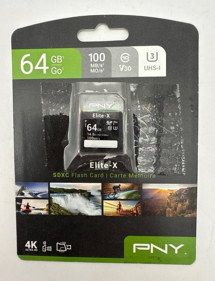 PNY Elite X 64GB micro SDXC UHS I U3 V30 A1 Memory Card with SD Adapter Class 10 - Image 2 of 4
