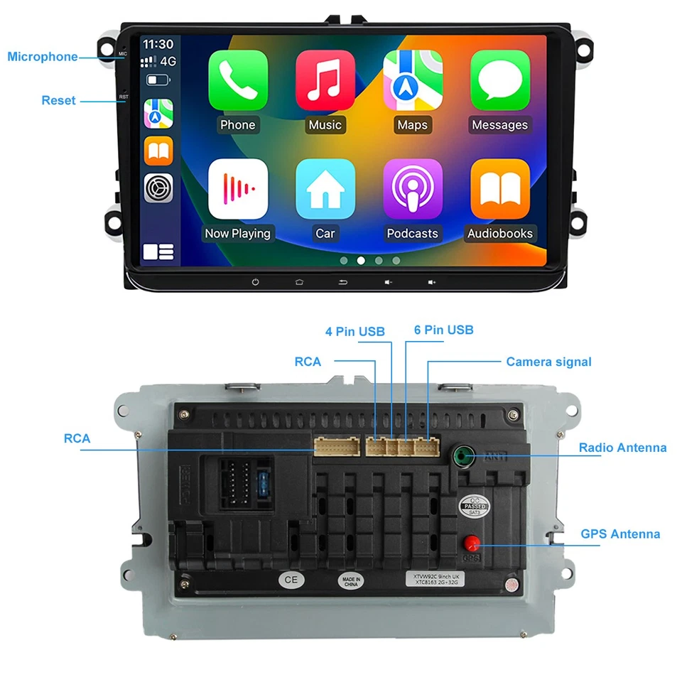 DAB+ CarPlay 9" Double 2 DIN Android 13 2G+32G Car Stereo GPS NAV Head Unit