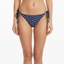 Devon Windsor Eadie Blue Gray Print Side Tie Bikini Bathing Suit Bottom New L