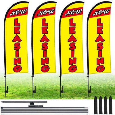 Buryeah 4 Sets 15ft Now Leasing Flags Banners for Advertising with Flagpole G...