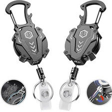 2Pack Heavy Duty Retractable Keychain, Tactical ID Badge Holder Reel Carabiner2P