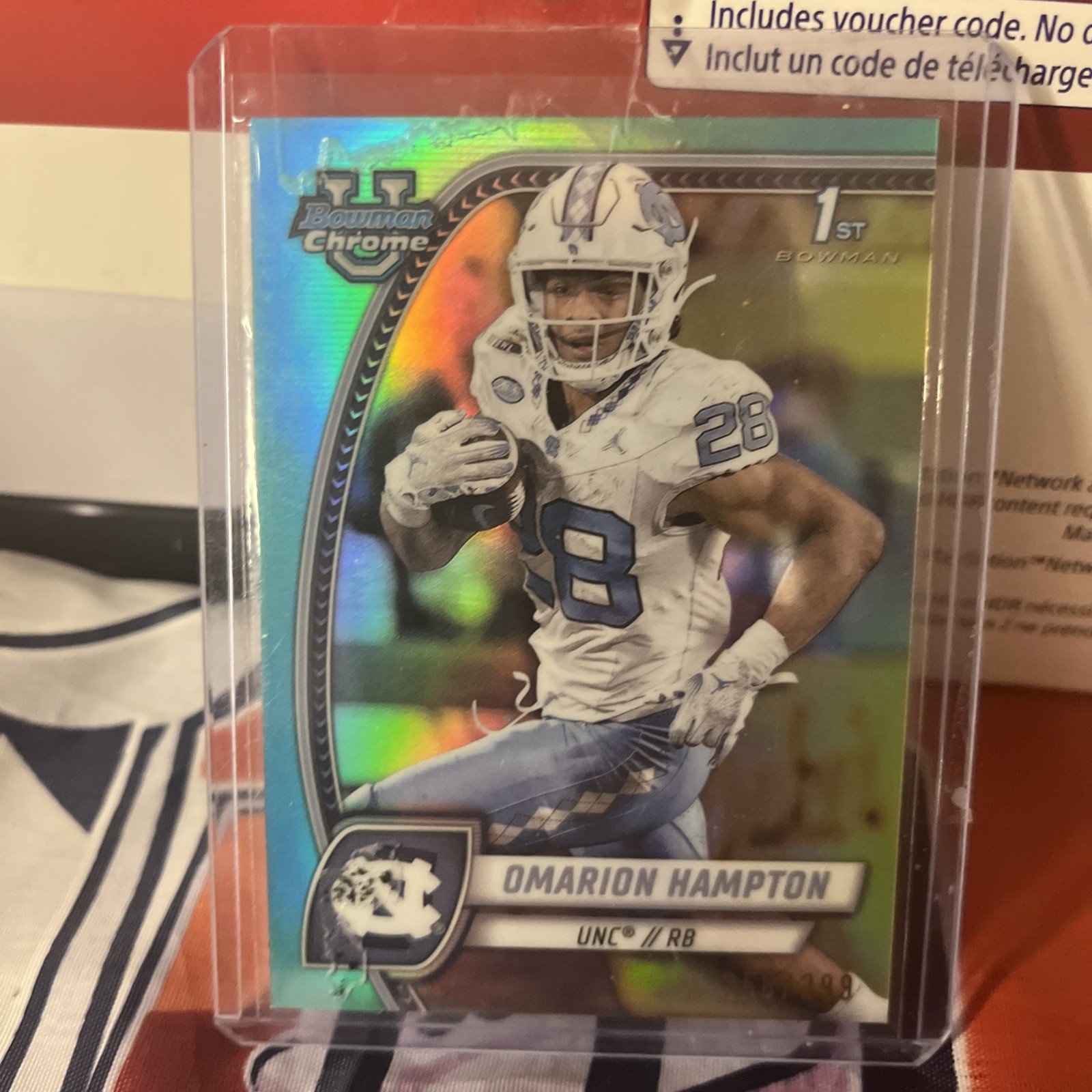 2024 Bowman University Chrome - Omarion Hampton #198 Aqua Refractor /299 (RC)