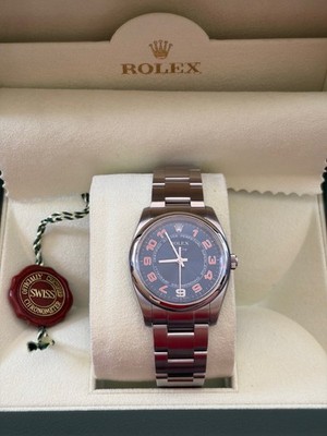 ROLEX AIR KING *FOUR STAR GENERAL* Steel Blue Concentric Dial Mens Watch 114200