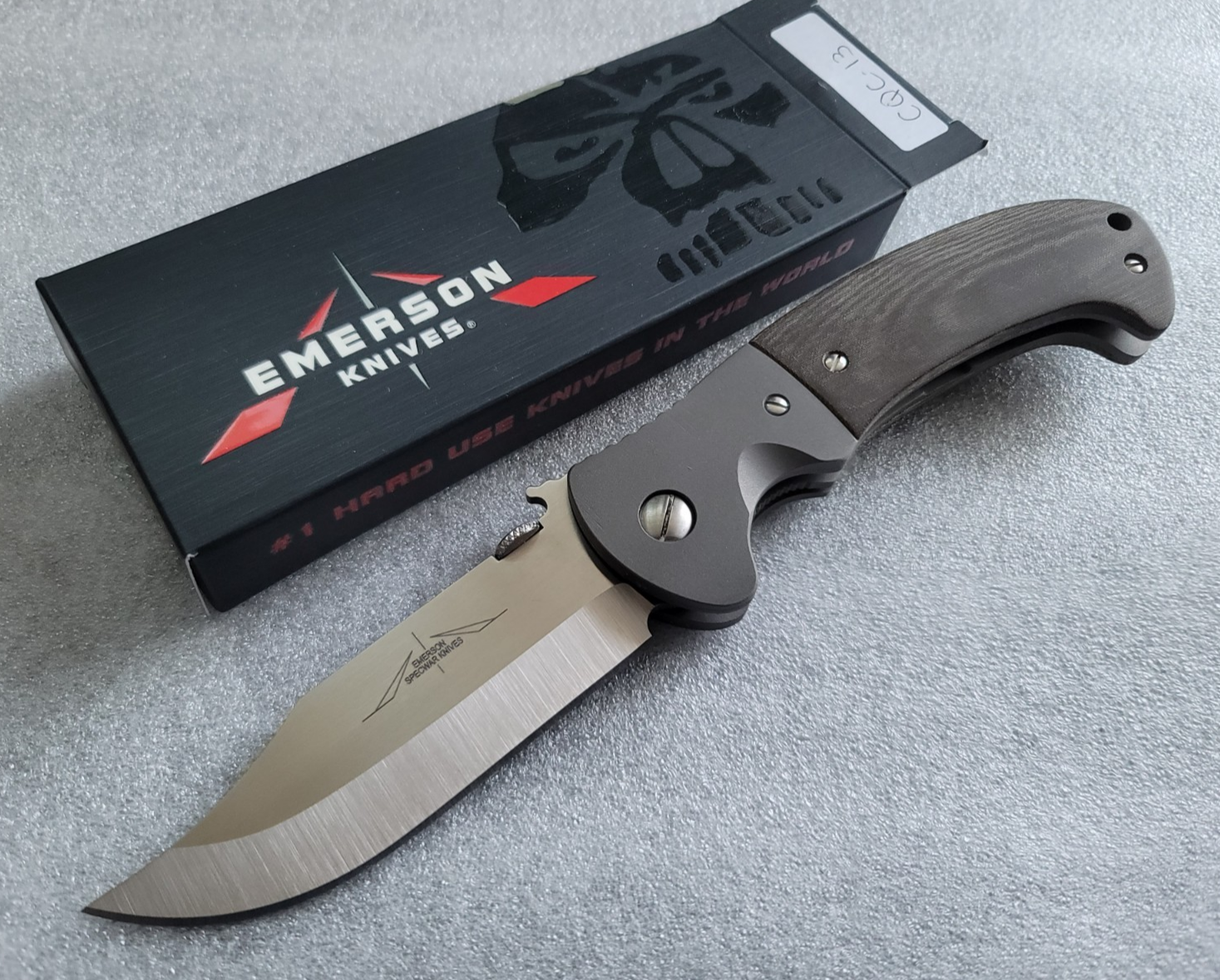ErnestEmersonKnivesCustomCQC-13,SatinBlade,BlastedTi,SmoothMicarta