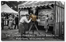 ESTILO VINTAGE NUEVO ARTE AÑOS 30 RPPC-CABINA DE FOTOS ALIMENTADA POR VAPOR-MADISON, WI-FAUX