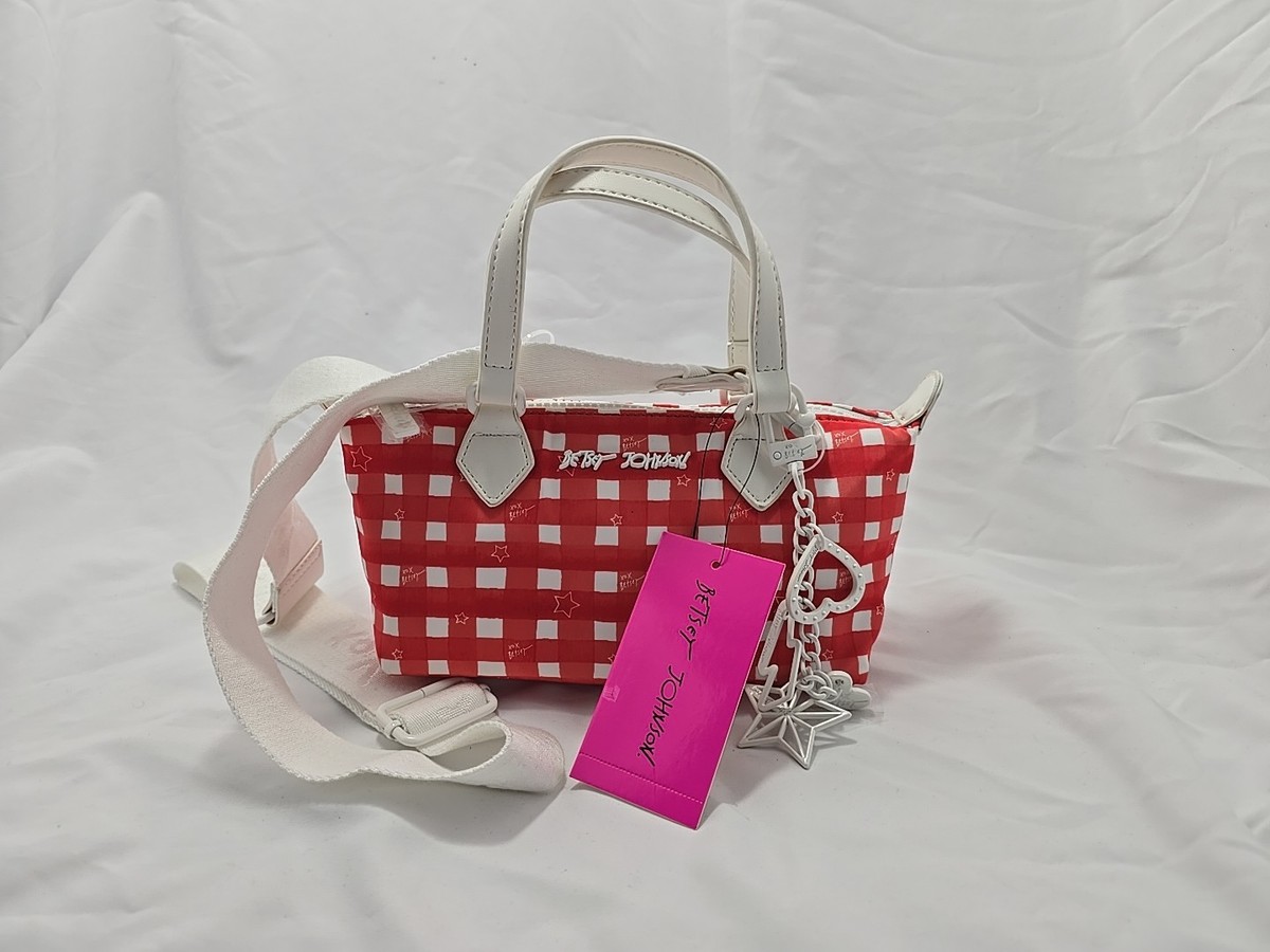 NWT Betsey Johnson Mini Satchel w/ Webbing & Hangoff Plaid Top