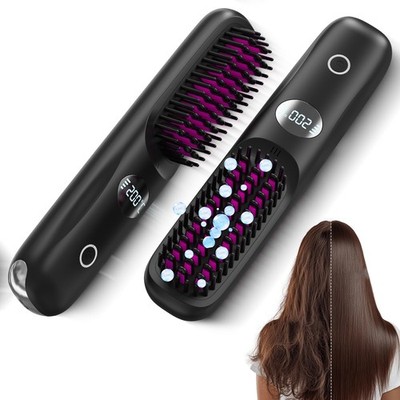 Go Brush Pro 2026 Negative Ionic Cordless Hair Straightener Brush Fast Heatin...