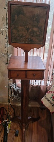 ANTIQUE OAK Barber Gentlemen English Shaving Vanity with Triptych Paris Mirror 