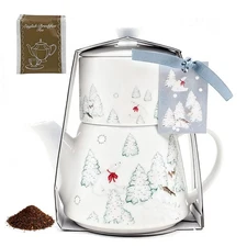 Christmas Teapot Set Ceramic Tea Pot with English Breakfast Tea, 17OZ Christm...
