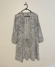 Club Monaco Black/White Patterned 100% Silk Long Sleeve Shirt Dress, Size M