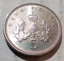 Five Pence 1996 GB UK Small Coin Britain Elizabeth Scottish Thistle 5 Penny
