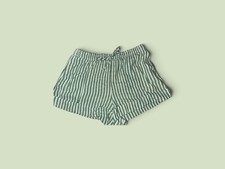 Women s Green White Striped Shorts, Elastic Waist Drawstring, Size S