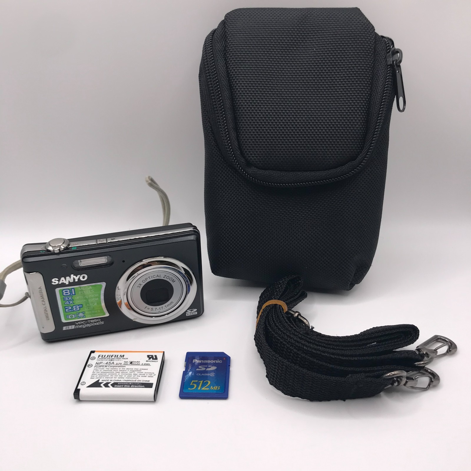 SANYO VPC-T850 8.1MP Digital Camera Black Zoom + Memory Card + New Case