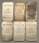 Collection of 6 Vintage Deak Perera 1 Troy Ounce 999 Silver Bars….  6 Oz Total