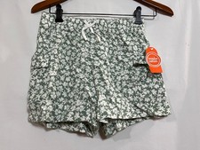 Wonder Nation Girls Pull-On Shorts Side pockets Linen Green Floral U pick size