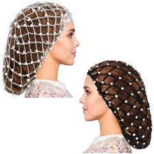 Crochet Hairnet Hair Net French Mesh Fish Net Snood with Pearls Women