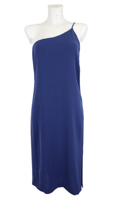Semicouture Dress Womens (It) 42 Blue One Shoulder Strap Midi Bodycon Asymmetric