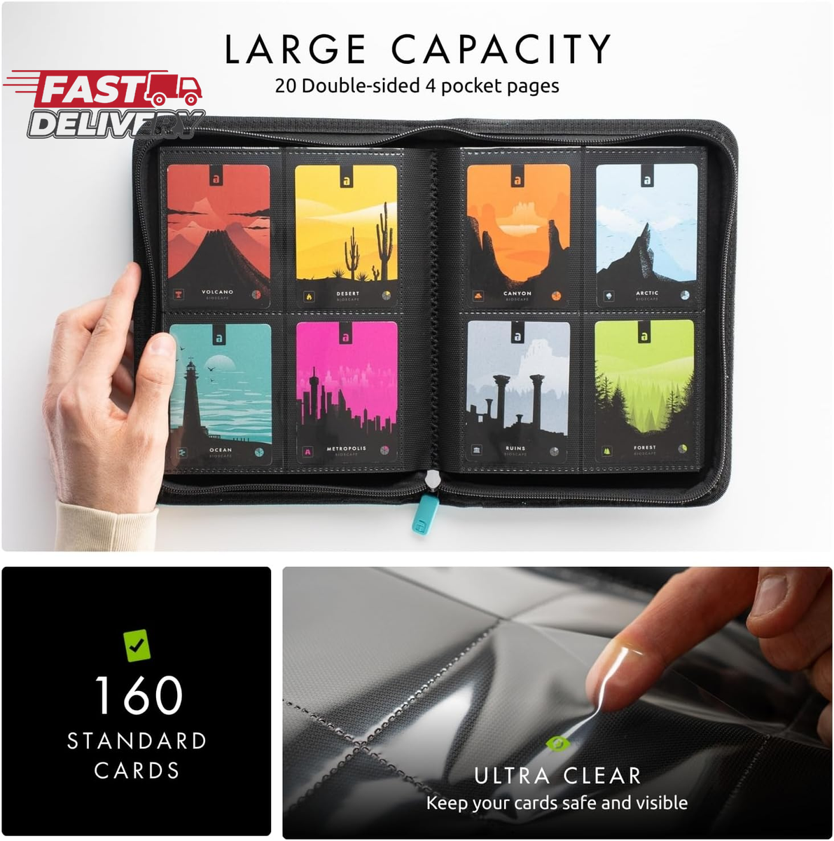 Vault X 4 Pocket Trading Card Zip Binder, 160 Cards, Premium Exo