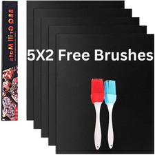 5X BBQ Grill Mat 2XBrushes Non Stick Reusable Baking Mats BBQ Cooking Sheets