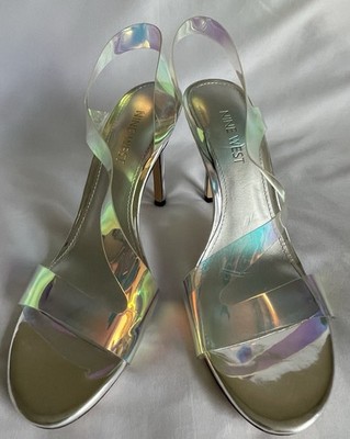 Nine West Women s 8M Strappy Iridescent Silver Stiletto High Heels 4.7 in