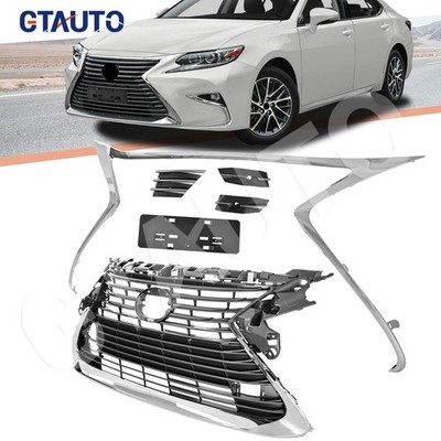 Front Bumper Grille Kit For 16-18 Lexus ES300h ES350 w/Grill Trim Molding Chrome