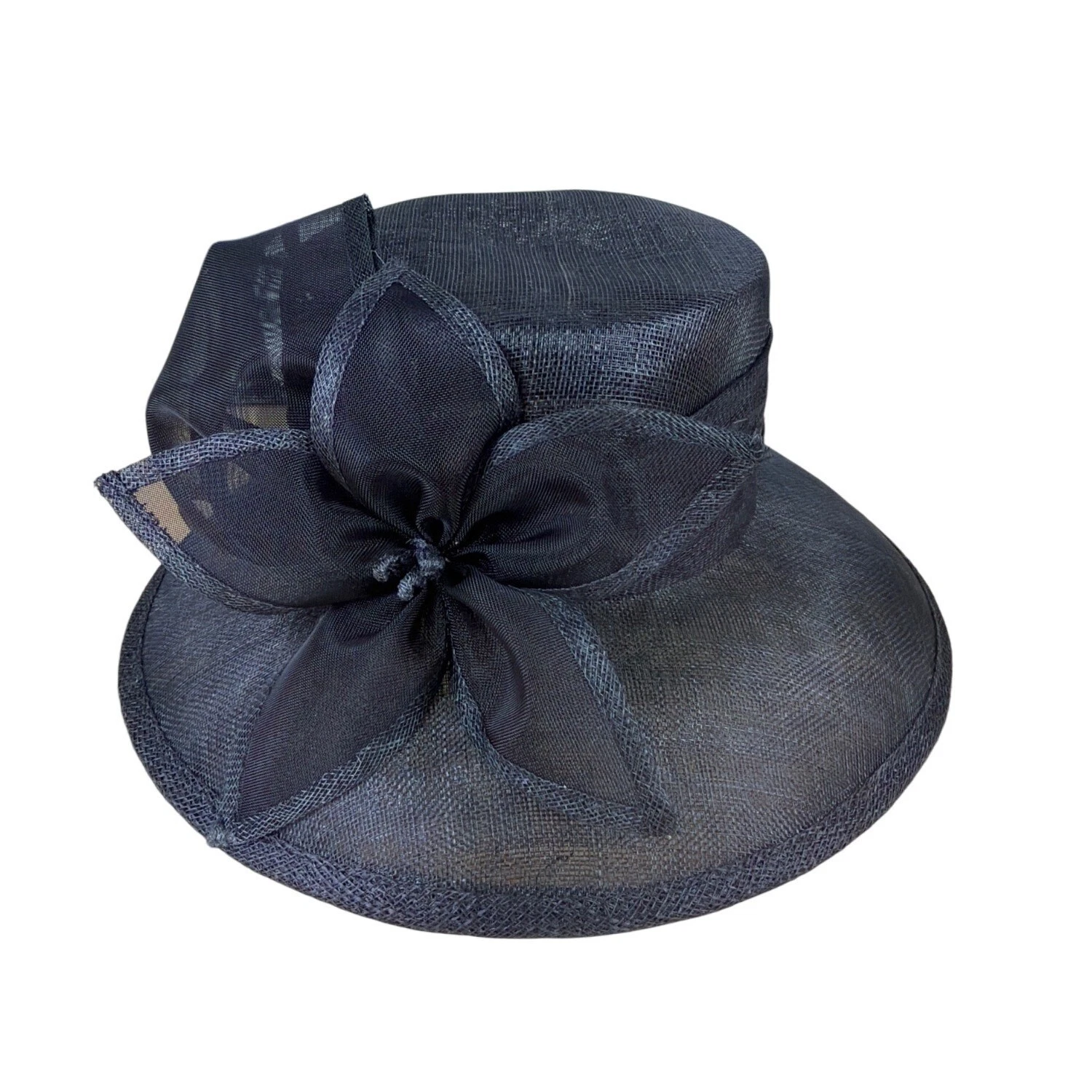 Black Womens Wide Brim Hat Elegant Flower Detail Lightweight Formal