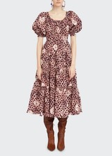 Ulla Johnson Colette Print Henna Women's Smocked Cotton Midi Long Gown Dress S 4