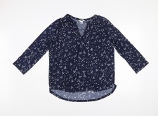 H&M Women's Blue Bird Print Viscose 3/4 Sleeve Tunic Blouse Size 14