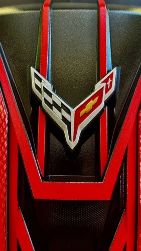 2020/26 CORVETTE C8 ENGINE COVER TORCH RED CARBON FIBER RAIL SILVER EMBLEM OEM (For: More than one vehicle)