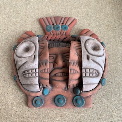 Keramik Triple Mask Keramikfigur - Hand Made in Mexico - Azteken Maya 
