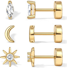 14K Gold Flat Back Earrings for Women Men Dainty Hypoallergenic Surgical Stainle