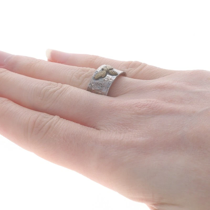Lavender Cottage Bee Statement Band - Sterling Silver 925 Brass Nature Ring Sz 8 - Image 4 of 4