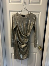 Lulus Luxe of My Life Metallic Gold Long Sleeve Bodycon Dress Women’s Small GUC