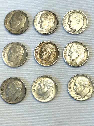 Lot of 9 Roosevelt Dimes 1958-1964 D/P Mint