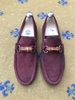 Gucci Halbschuhe Wildleder Schuhe Bambus Rot Horsebit Web Orange Herren US 8 UK 7,5 41,5