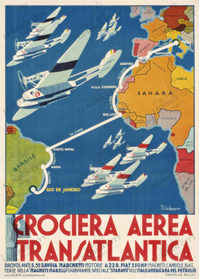 1931 Italian Brazil Transatlantic Flight Vintage Travel Poster Art Print