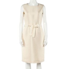 CH Carolina Herrera Cream Sleeveless Belted Dress M