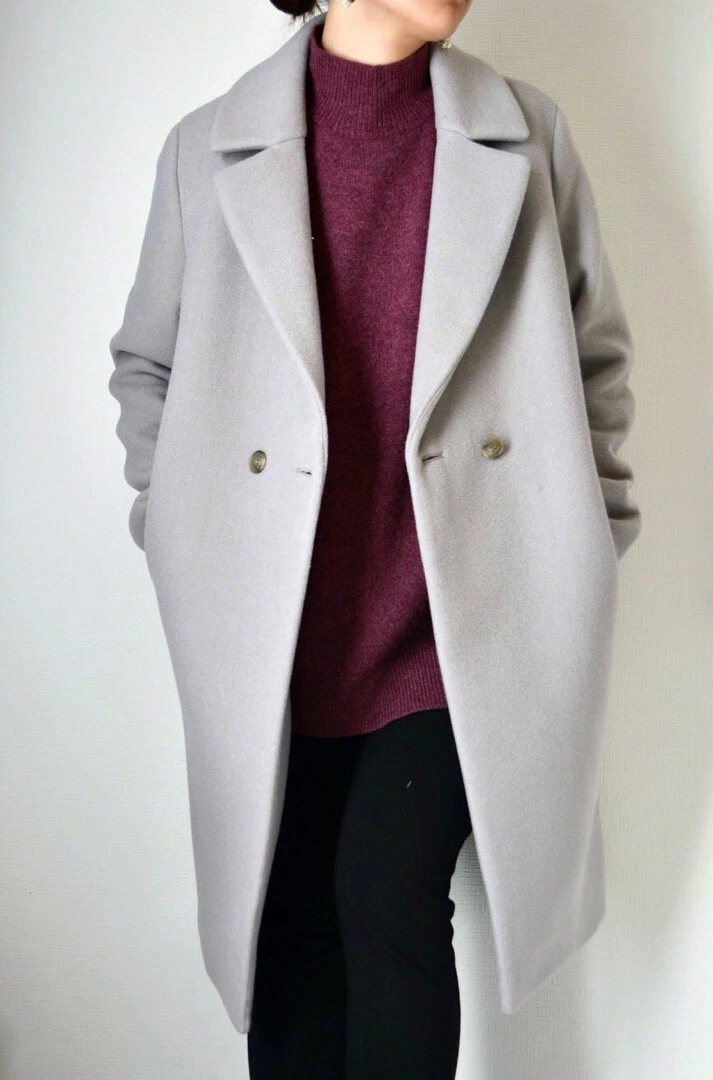 Wool Blend Double Breasted Tailored Coat