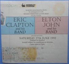 Eric Clapton & Elton John Concert Ticket 6/27/92 Wembley Stadium, London, UK