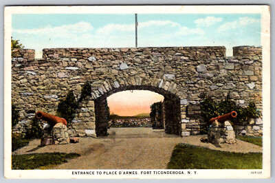Fort Ticonderoga New York Entrance to Place D'Armes, Cannon WB Postcard