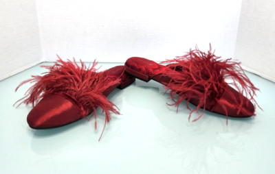 Birdies The Lovebirds Feather Trim mules flat shoes slippers bardo Mint Sz 8