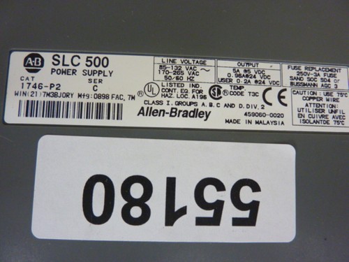 ALLEN BRADLEY Slot Rack & Alimentatore 1746-P2 SER C / 1746-A4 SER A Usato #55180 - Foto 3 di 3
