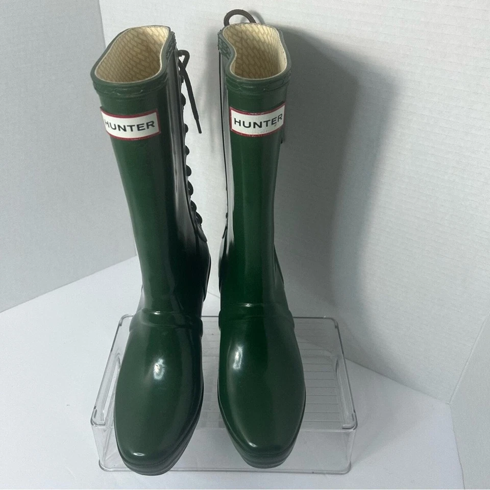 NUEVAS BOTAS DE LLUVIA HUNTER Verbier verdes de goma de media pantorrilla 3” cuña talla 36 EU 5 EE. UU. Foto 2 de 4