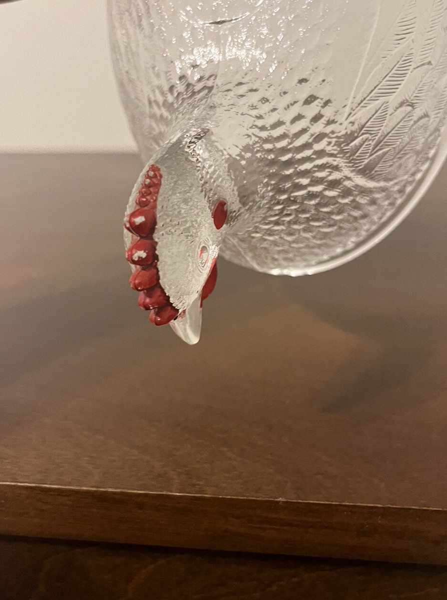 VTG Indiana Clear Glass 6” Hen On A Nest Red Comb/Wattle