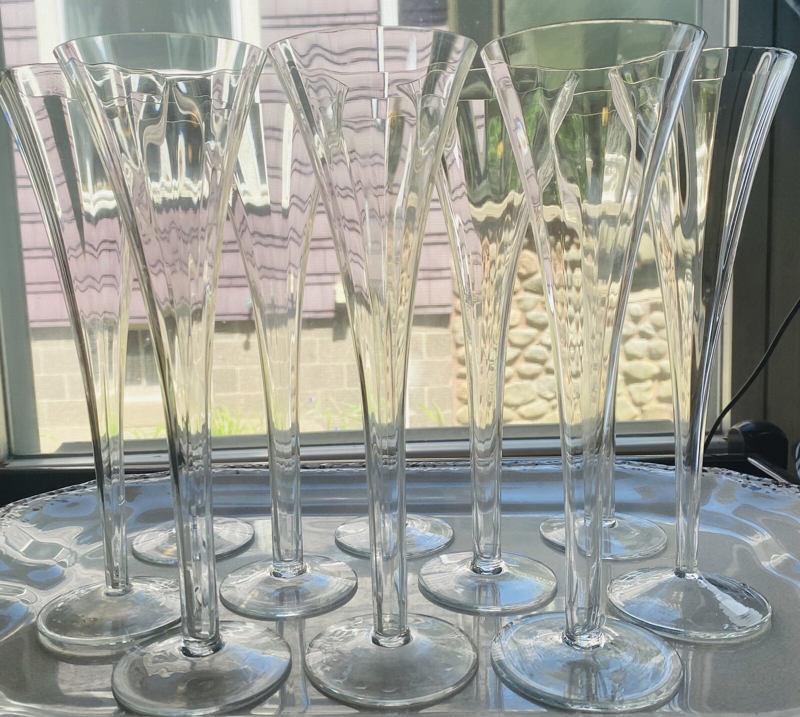 Hollow Stem Champagne Flute Optic Lined Wedding Party Glass 10" Barware