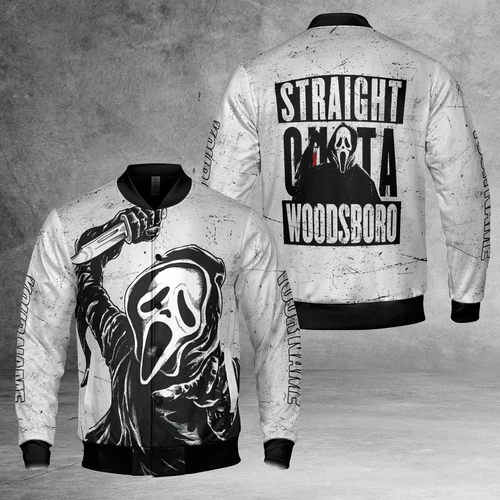 Personalized Horror Scream Ghostface Straight Outta Woodsboro Jacket - product listing photo
